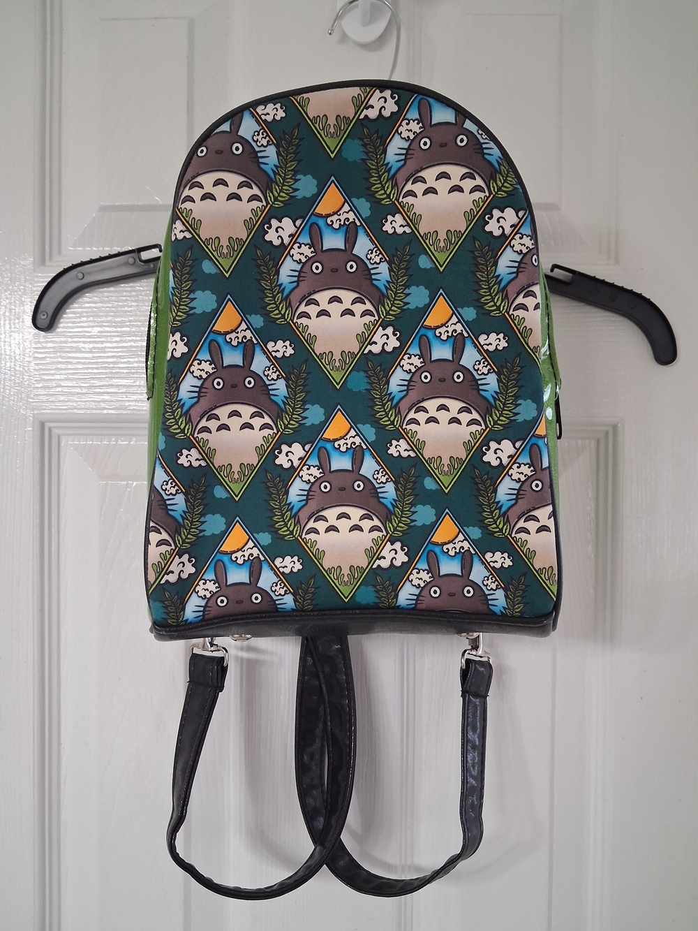 Teal Totoro Pattern Faux Leather Backpack - Unbranded